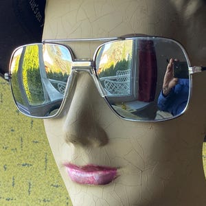 SUN SHADE Zonnebril Pilot Aviator vierkante spiegel - Vtg. Jaren 1970 - Glazen lenzen - Zilverkleurig metalen frame - wenkbrauwbeugel - VG++ staat in Canada
