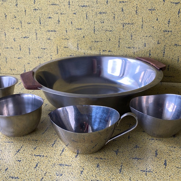 Danish Modern MCM 18/8 Stainless Steel Table Ware - 5 Piece Lot Vtg.1960s - Stelton, MCH, Riviera, Haddon Hall - Bowl Sugars Creamers - VG++