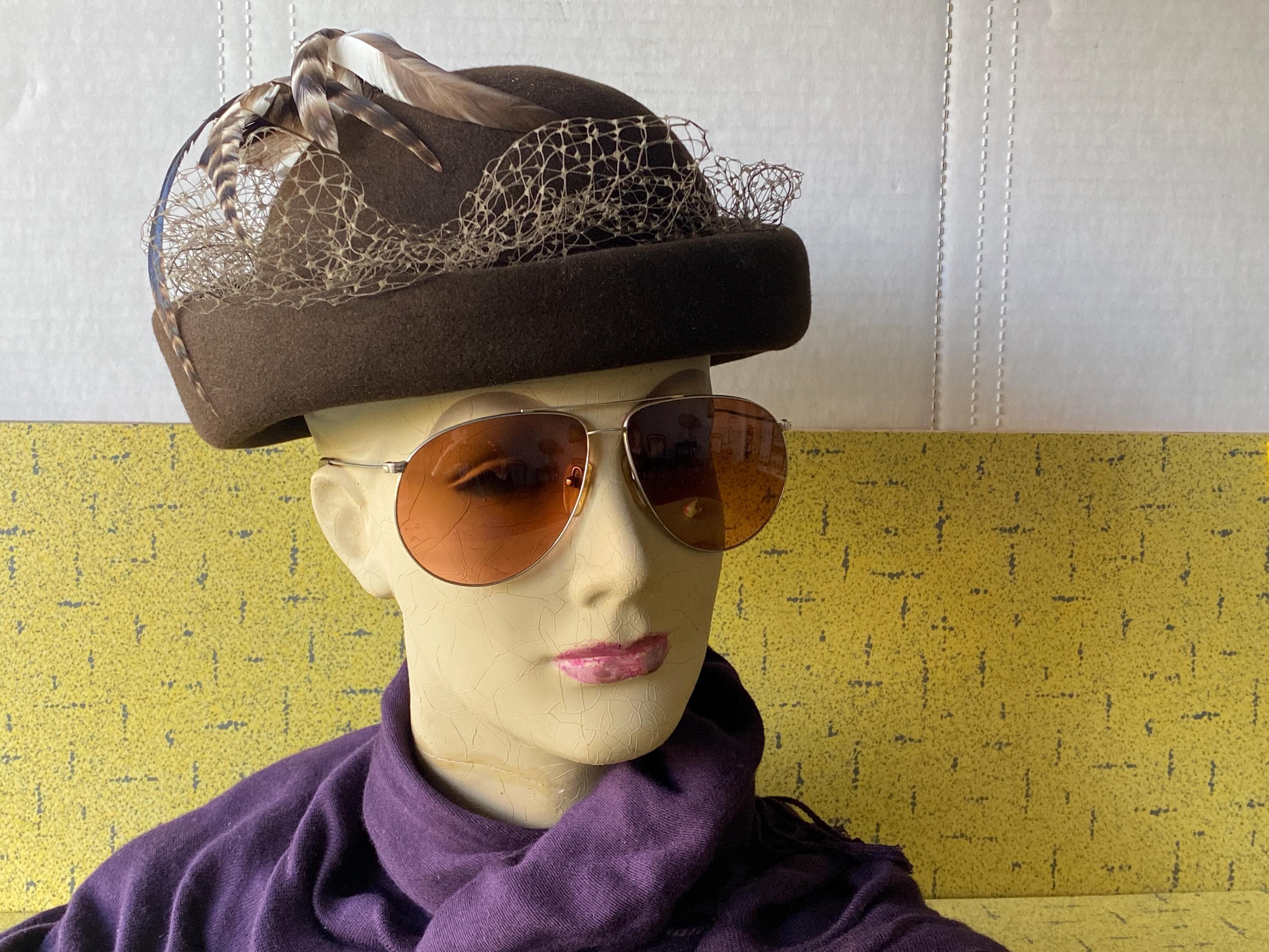 Andre\' Denis Paris Vintage Brown Feather Hat‎ Andre Hat - Etsy Canada main image 3