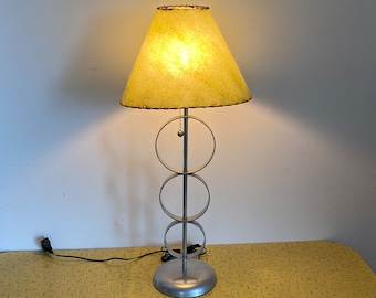 Vintage 1998 MCM Electric Table LAMP - 3 Vertical Rings Industrial Style Welded Metal - Orbit Chicago Brand - 32 1/2&quot; Tall - VG+++ Beauty