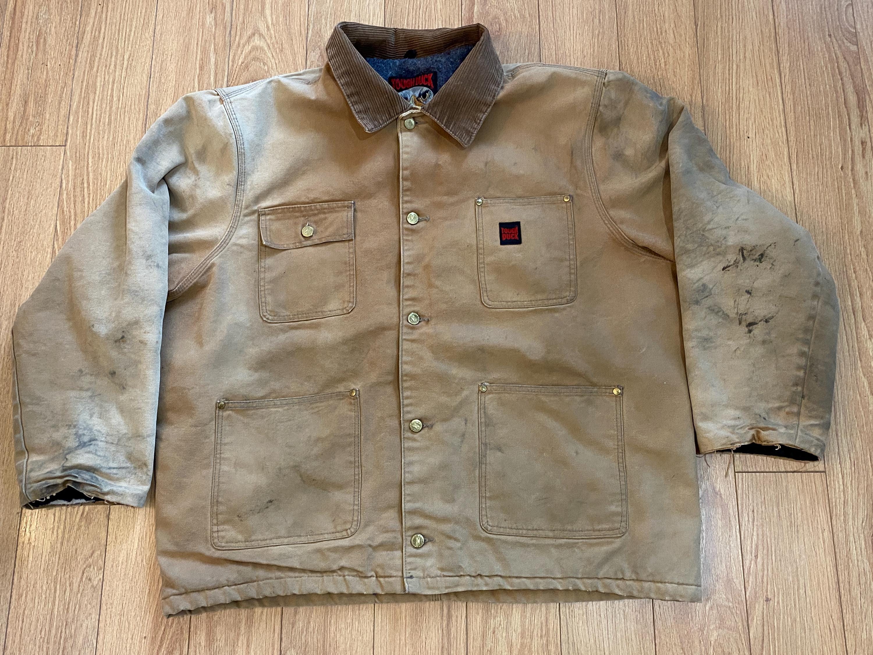 Tough Duck Canada Work Chore Barn Coat - Natural Tan - Distressed Vintage - Men's XL - Blanket Lined Cotton Duck Canvas - Work Worn - VG++