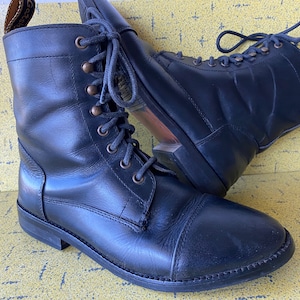 GATSBY-merk (Italië?) Zwart kwaliteitsleer, veters, neus, vintage vintage enkellaarzen in streetstyle - damesmaat: maat US9/UK7/EU39-40 - VG+++ klassiekers