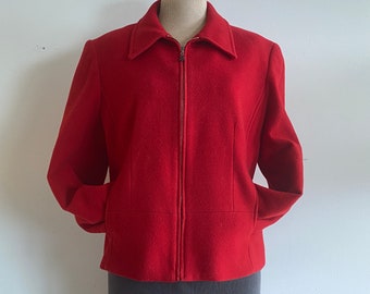 LOUBEN Womans Jacket - Vtg. '90s Canada - 75% Wool, 20 Nylon, 5 Cashmere - Fully Lined - US 12 - Striking Scarlet Red - VG++ Stylin' Beauty!