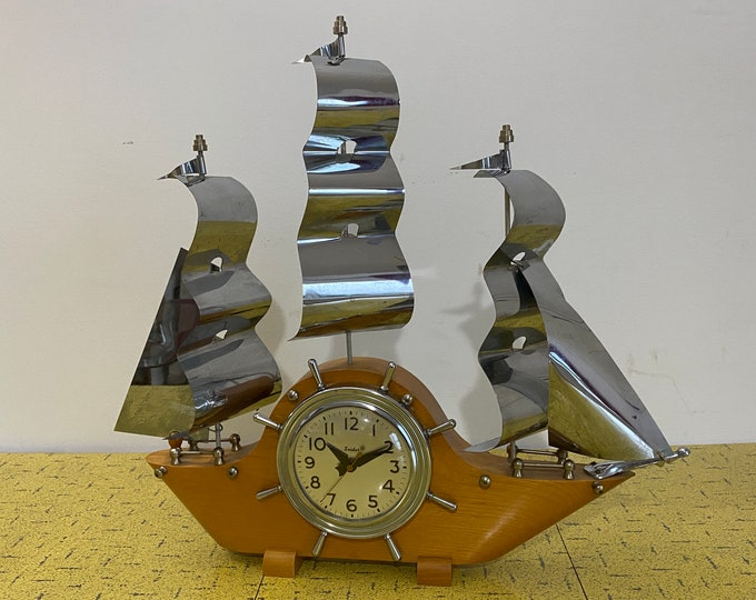 Vintage United Ship Clock, Wood Ship Clock and Nightlight, United Clock