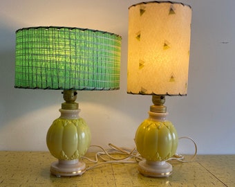 ALADDIN Alacite Boudoir Table Lamps - Model G44 - Vtg. 1951 - Chartreuse & Ivory Globe Shape - Converted to Single Bulb - Buy 1 or 2 - VG++