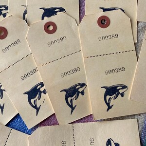 NAMU B.C. - Vintage Laundry Claim Tags - Laundromat 1980s - Set of 5 Numbered Perforated 2 Part - Orca Stamp - Reinforced Holes - Old School