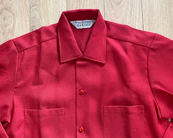 DA VINCI California Styled Hudson's Bay Company 1940s Shirt - NOS Unworn - Canada - Bright Red Rayon - Loop Collar - Shank Buttons - Rare!!!