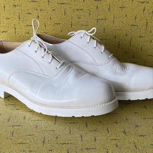 Canada West Brand Military Plain Round Toe Lace Up White Oxfords Leather Shoes - Mens Size 9-9 1/2F - Vtg. Unworn NOS - Made & In Canada