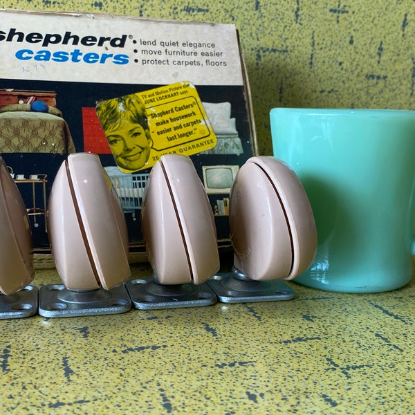 Shepherd Furniture Casters - Plate Style - Vtg. 1965 - Set of 4 NIB - Meteor 2 1/4" Beige Model - 300lb. Cap. - Silence & Protection - VG++