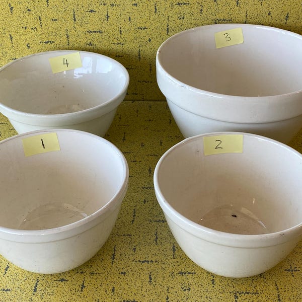 PUDDING Bowl Basin 1940s Vintage Ivory White Ironstone - Medicine Hat Potteries Canada & W. Adams England - Classics - VG++ Buy In Canada