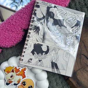 Sketchbook manga dedicato agli allenatori, rilegato a mano in carta ecologica, 2 stickers personalizzati in omaggio - fronte e retro diverso
