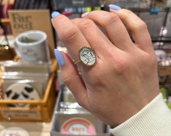 ASH handcrafted ring in gold stainless steel created with a fragment of original Japanese manga - one size adjustable, unique piece
