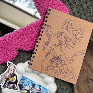 Sketchbook dedicato a Genshin Impact rilegato a mano in carta ecologica - 2 sticker random in omaggio - carta bianca no righe o quadretti