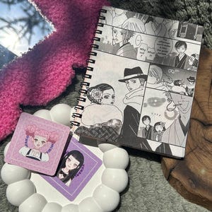 Sketchbook ispirato a Paradise Kiss rilegato a mano in carta ecologica - 2 stickers personalizzati in omaggio - fronte e retro diversa