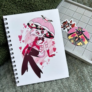 Sketchbook rilegato a mano in carta ecologica - ispirato ad Angel Dust dell'inferno serie tv - 2 random stickers in omaggio