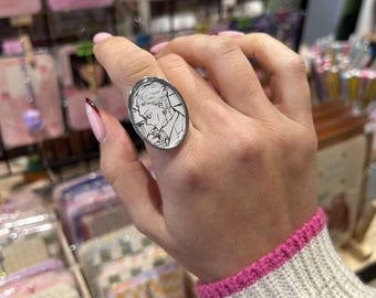 Nanami Handcrafted Stainless Steel Ring Created with Original Japanese Manga Fragment - One Size Adjustable and Unique Piece