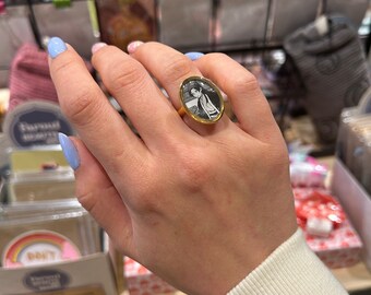 Jinshi Stainless Steel Handcrafted Ring Created with Original Japanese Manga Fragment - One Size Adjustable and Unique Piece