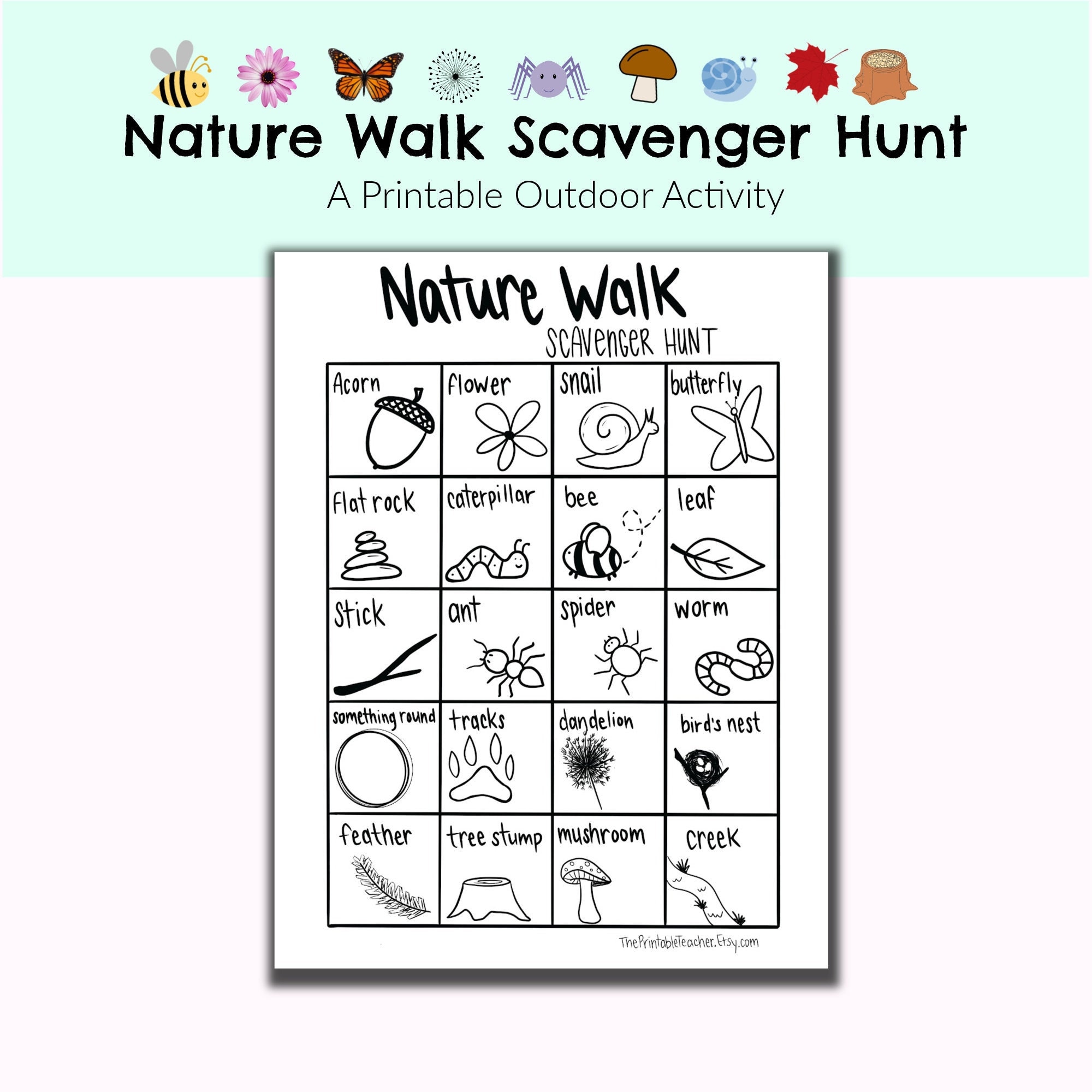 Nature Walk Scavenger Hunt Printable PDF Coloring Sheet - Etsy