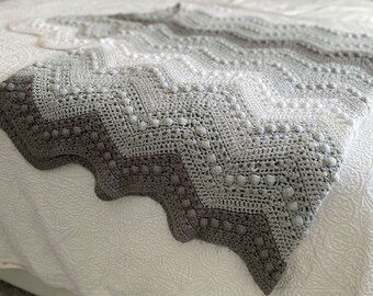 Manta afgana con burbujas y chevrones – Manta de crochet hecha a mano – Manta texturizada en zigzag – Decoración colorida y acogedora para el hogar