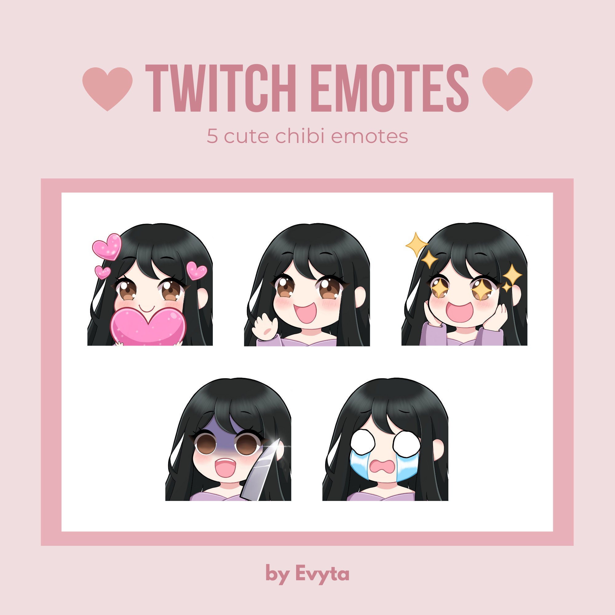 Twitch Emotes for Streamers Cute Chibi Emotes Black Hair - Etsy