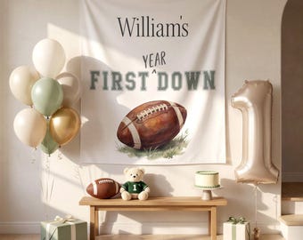 First Year Down Birthday Banner, Personalized Football First Birthday Backdrop, Custom Name First Down Party Decor, Baby Boy Football Sign