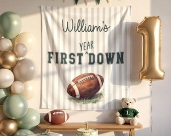 First Down Birthday Banner, Personalized Football First Birthday Backdrop, First Year Down Party Decor, Custom 1st Birthday Football Sign