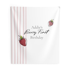 Personalized Berry First Birthday Banner - Custom Name Baby Party Sign - First Birthday Backdrop - Baby Photo Prop - Cake Smash Background