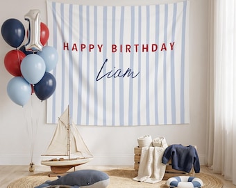 Custom Birthday Banner, Nautical Birthday Banner with Name, Personalized Nautical Party Decor, Custom Name Banner