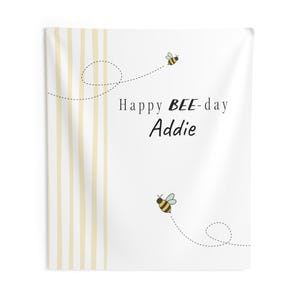 Personalized Baby First Bee day Banner - Custom Name Theme Party Sign - First Birthday Backdrop - Baby Photo Prop - Cake Smash Background