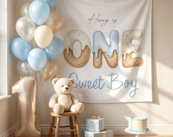 Sweet One Birthday Banner, One Sweet Boy First Birthday Backdrop, Personalized Baby Boy 1st Birthday, Blue Ice Cream Party Decor