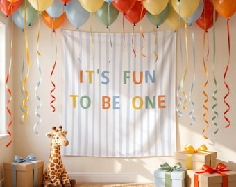 It's Fun To Be One Banner, Fun To Be One Birthday Banner, First Birthday Party Decor, One Year Old Banner, Blue Birthday Sign