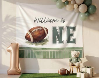 Football First Birthday Banner, Personalized 1st Birthday Backdrop, First Year Down Football Party Decor, Custom Name Baby Boy Birthday Sign