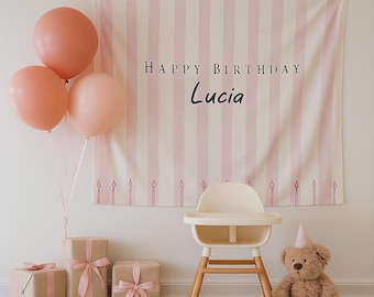 Personalized Baby Girl Birthday Banner - Custom Name Pink Party Sign - First Birthday Backdrop - Girl Cake Smash Photo Prop - Minimal Decor