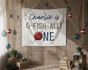 Personalized O-Fish-Ally One Birthday Banner, Fishing Bobber Birthday Decor, First Birthday Party Backdrop