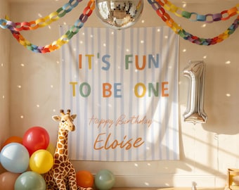 Personalized It's Fun To Be One Banner, Fun To Be One Birthday Banner, Custom Name First Birthday Decor, One Year Old Banner