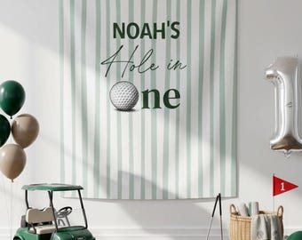 Personalized Hole in One First Birthday Banner, Custom Name Golf Party Sign, Mastered 1st Year Backdrop, Par-Tee High Chair Decor, Gingham