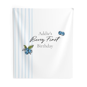 Personalisierte Blaue Beere erste Geburtstagsbanner - Name Baby Party Zeichen - Geburtstagshintergrund - Baby Foto Prop - Kuchen Smash Hintergrund