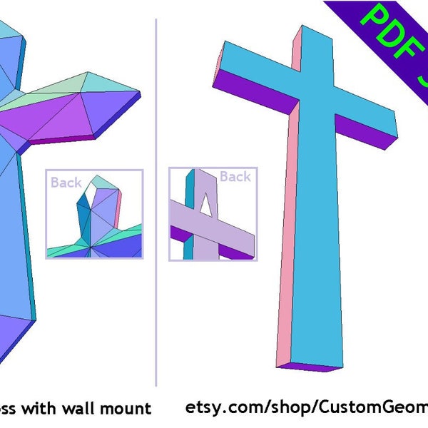Ornate Cross and Basic Cross pack with wall mount - PDF SVG DIY Papercraft patterns
