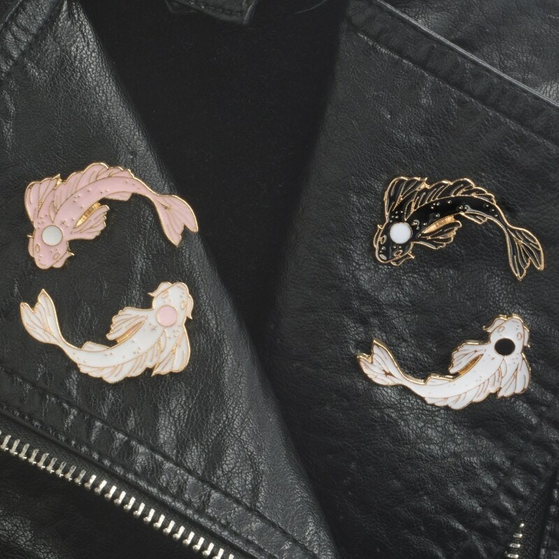 Day and Night Enamel Pins | Yin Yang Koi Fish, Brooch Bag Clothes Lapel Pin Badge | Animal Pins Gift