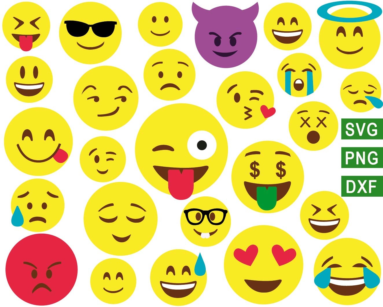 Emojis Svg Smiley Faces Svg Emoji Faces Svg Emoji Clipart Etsy