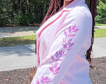 Hand Painted Light Pink Cotton Jacket-Upcycled