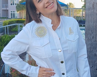 Reloved White Jacket Naval Motif
