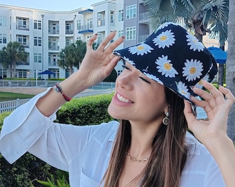 Hand Made Daisies Reversible Bucket Hat