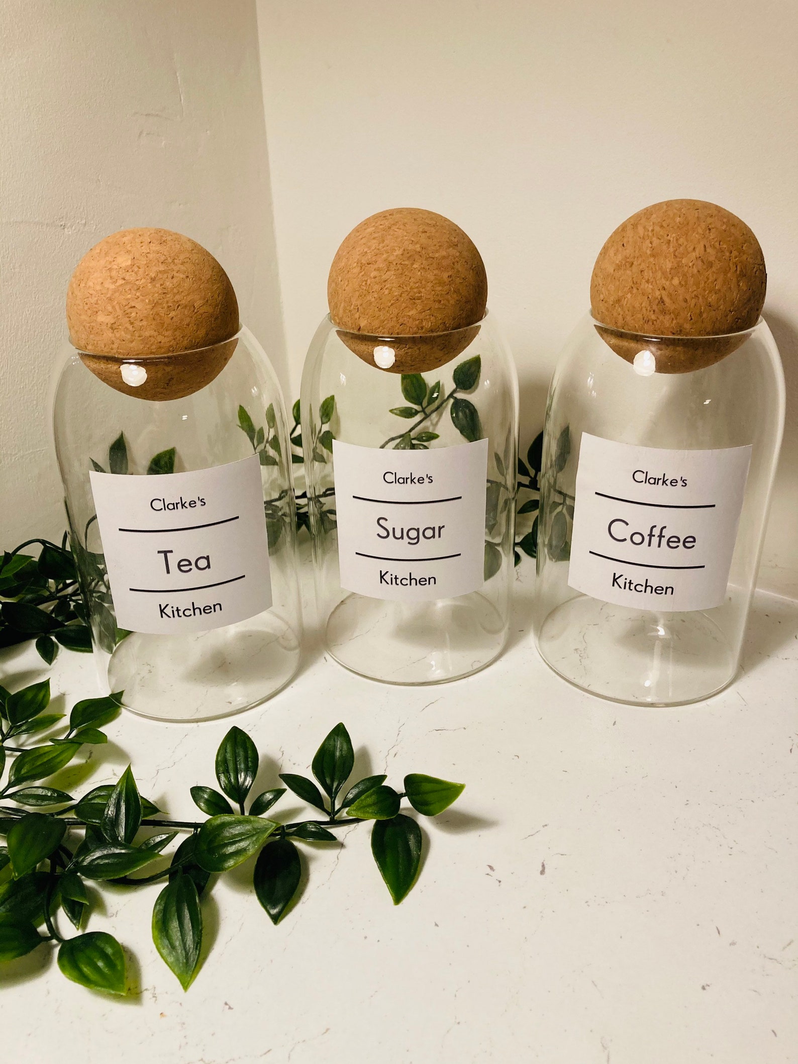 Glass storage Jar with cork ball lid Customised Etsy