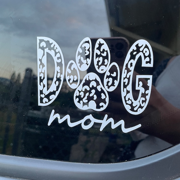 Cheetah print Dog Mom Vinyl Decal Sticker| For Cars| Trucks| Laptop| Window| Furniture| Car Accessories For Women| Bumper Sticker|