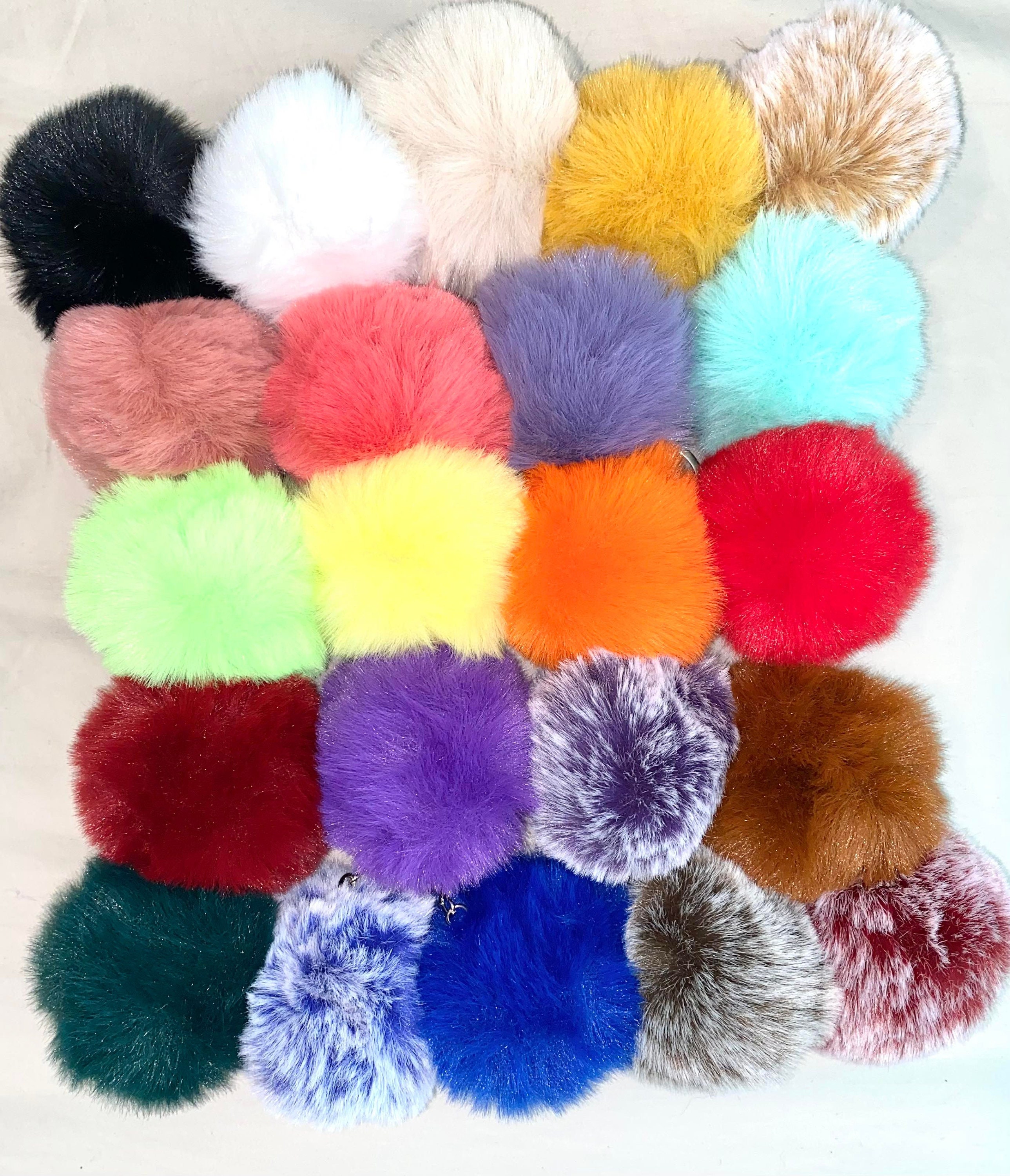12 Pieces Colored Pom Pom Keychain Bulk Heart Fluffy Fur Puff Ball