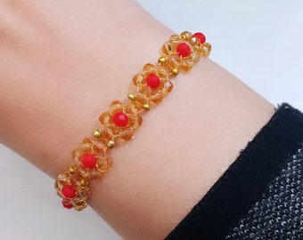 Bracciale Dorato con perlina rossa / idea regalo /moda accessori/ fiori