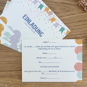 Kinder | Teenager Geburtstagseinladungen neutral – Bunte Party Einladung zum Selbst Ausfüllen ink. bunte Umschläge