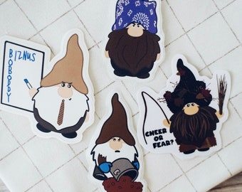 The Office Gnome Vinyl Stickers Set of 4 | Prison Mike, Belschnickel, Kevin's Chili Creed Boboddy | Weatherproof