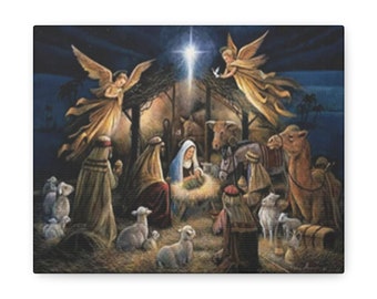 Nativity scene canvas wall art print Christmas decor gift multiple sizes